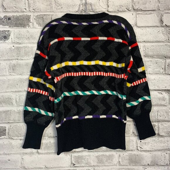 Vintage Rainbow Colourful Stripped Balloon Sleeve Crewneck Sweater - Picture 5 of 13